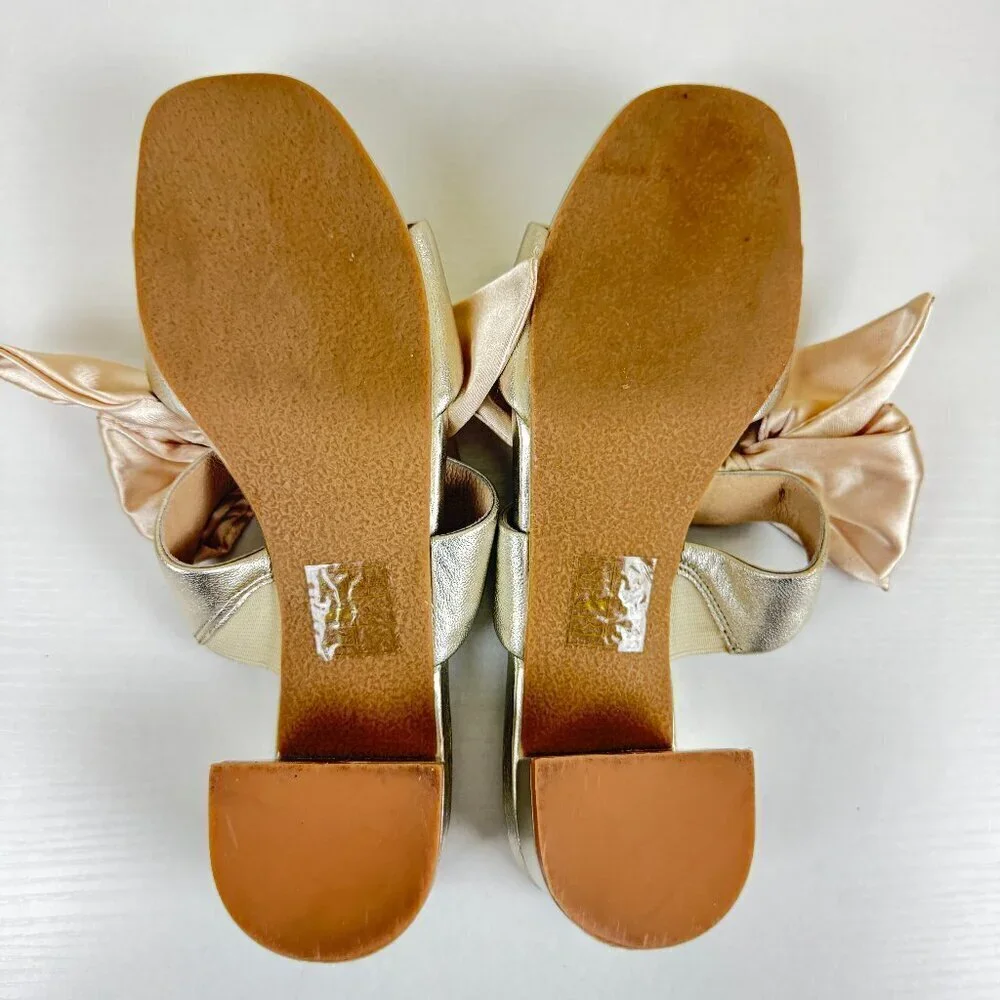 Like New Jack Rogers Heidi Mid Dress Heels Bow Strappy Gold Conquette